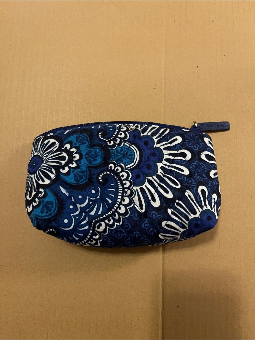 Vera Bradley Navy and Royal Blue Quilted Floral Mini Pouch